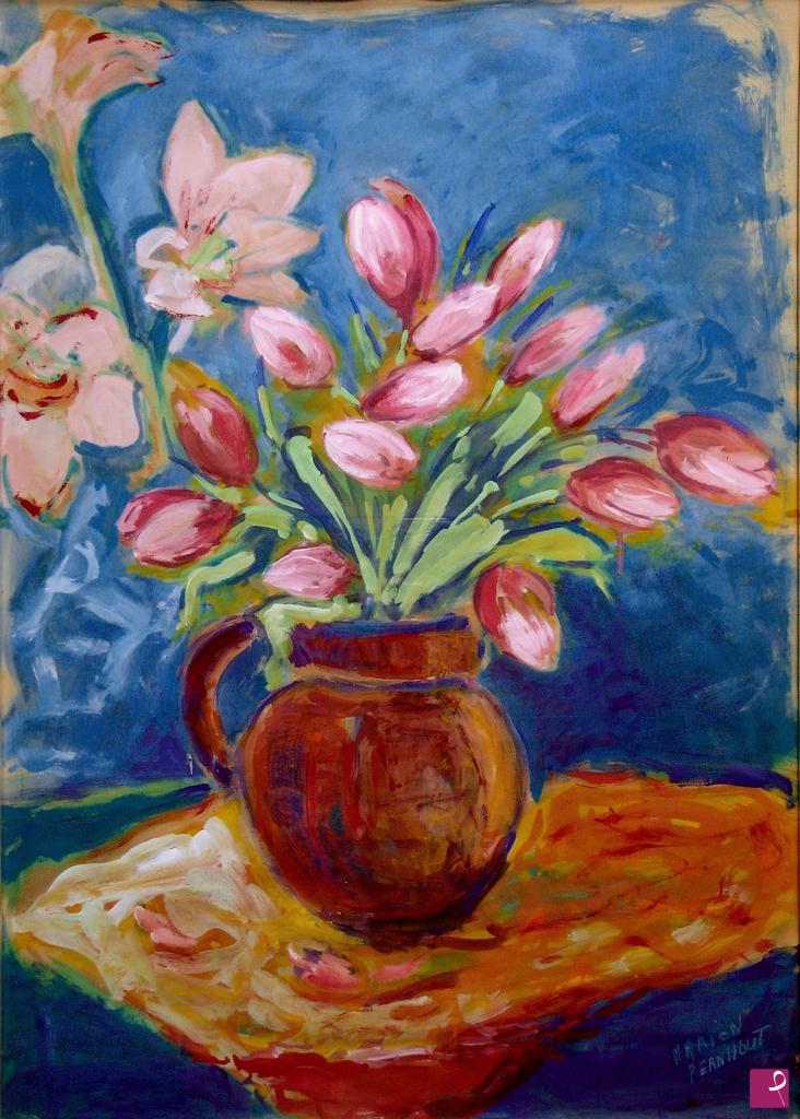 quadri in vendita online - Vaso con grande bouquet di fiori