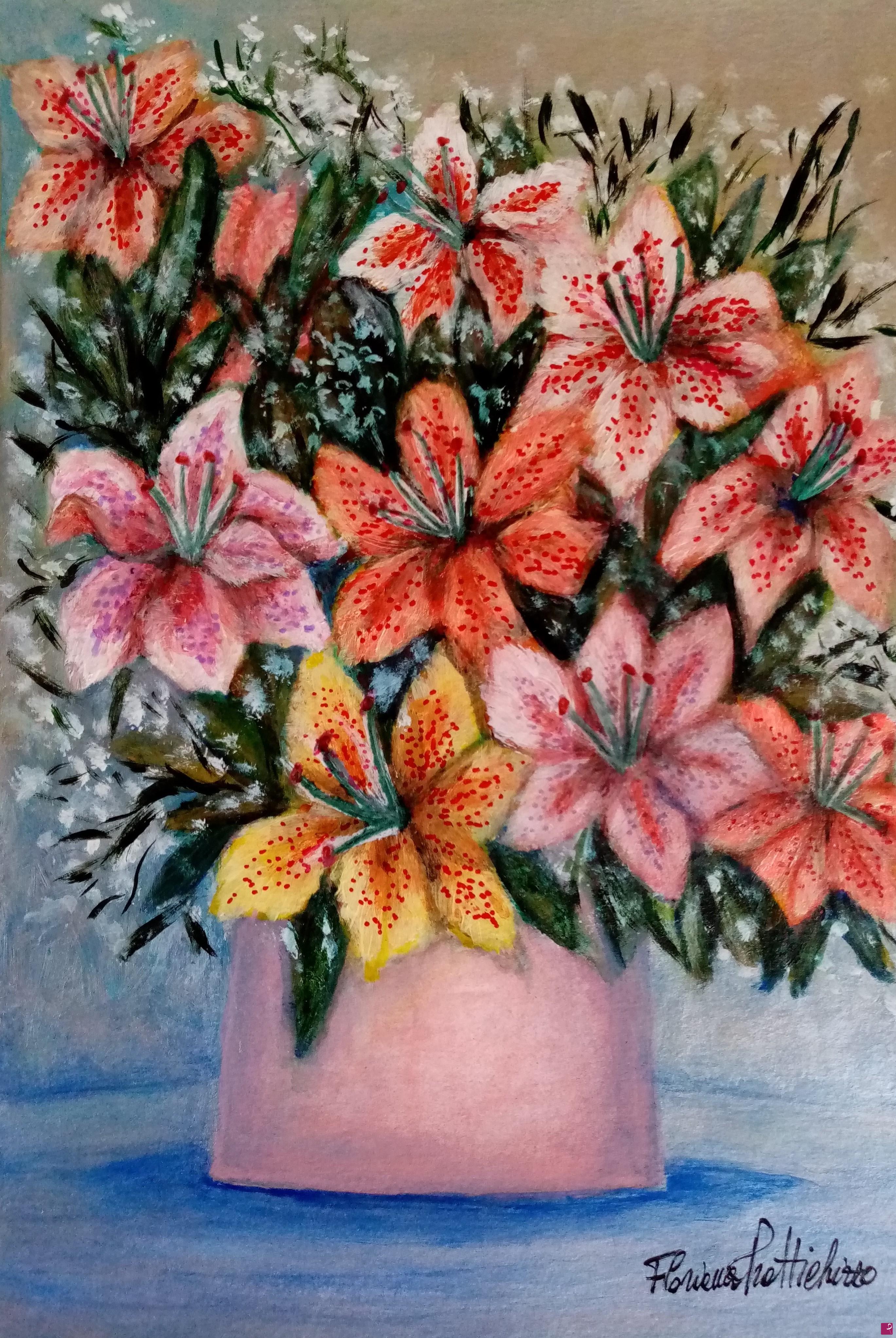 quadri in vendita online - Vaso con lilium.