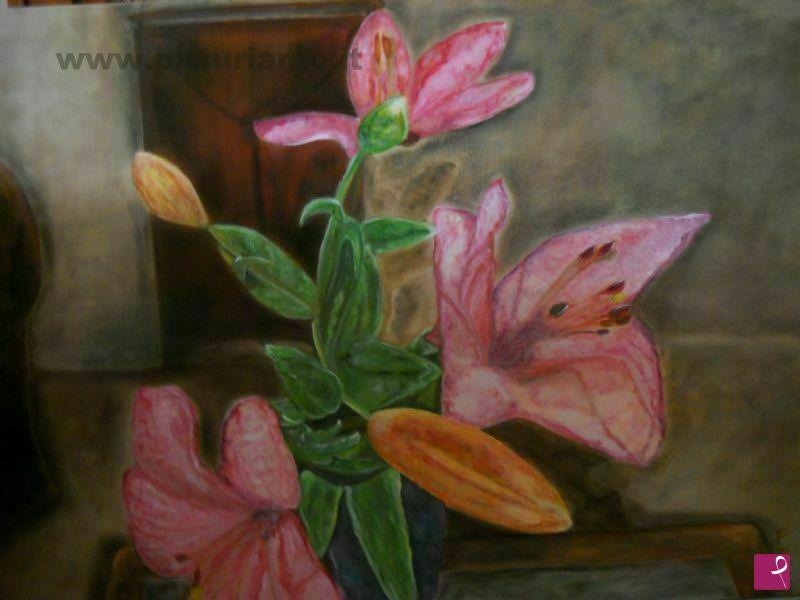 quadri in vendita online - vaso con lilium in un interno