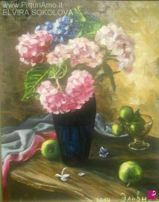 quadri in vendita online - VASO CON ORTENSIE