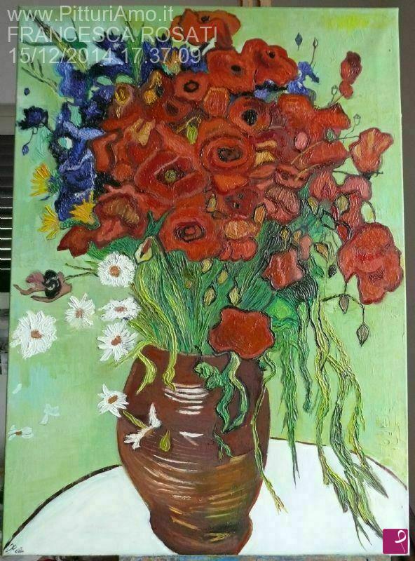 quadri in vendita online - vaso con papaveri e altri fiori di campo