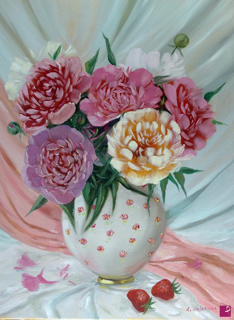 quadri in vendita online - Vaso con peonie