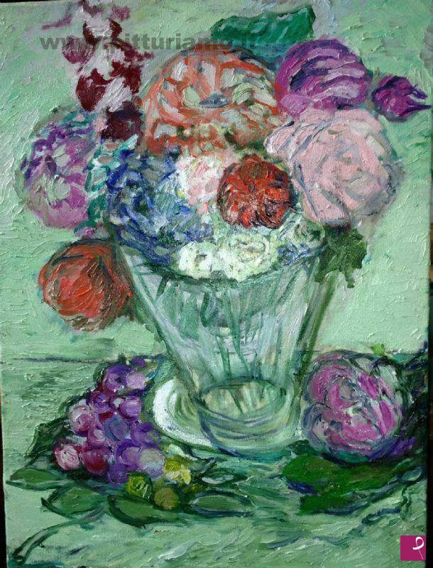 quadri in vendita online - Vaso con peonie e orchidee