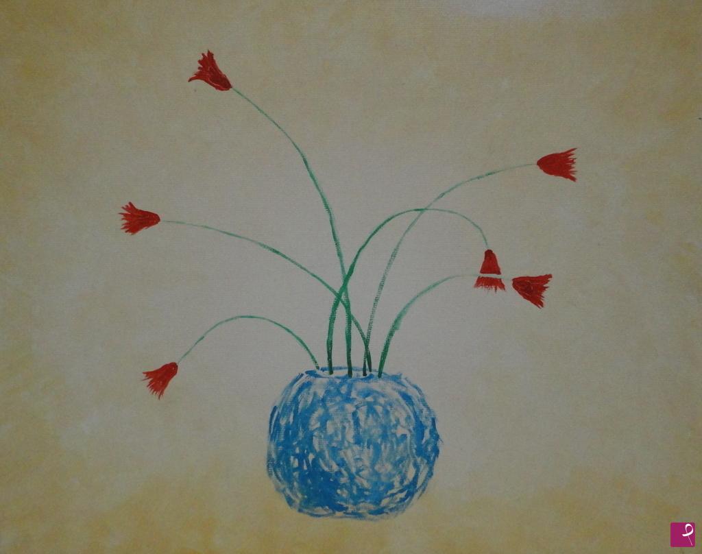 quadri in vendita online - Vaso con piccoli fiori rossi
