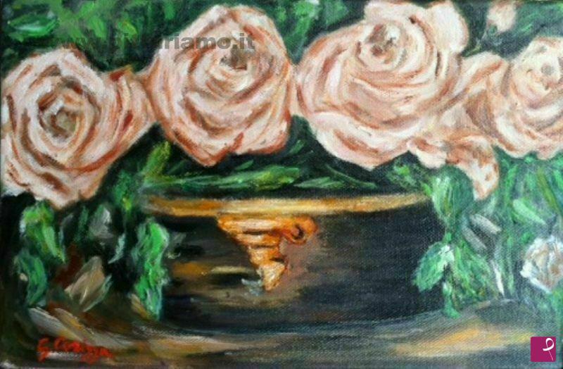 quadri in vendita online - Vaso con rose