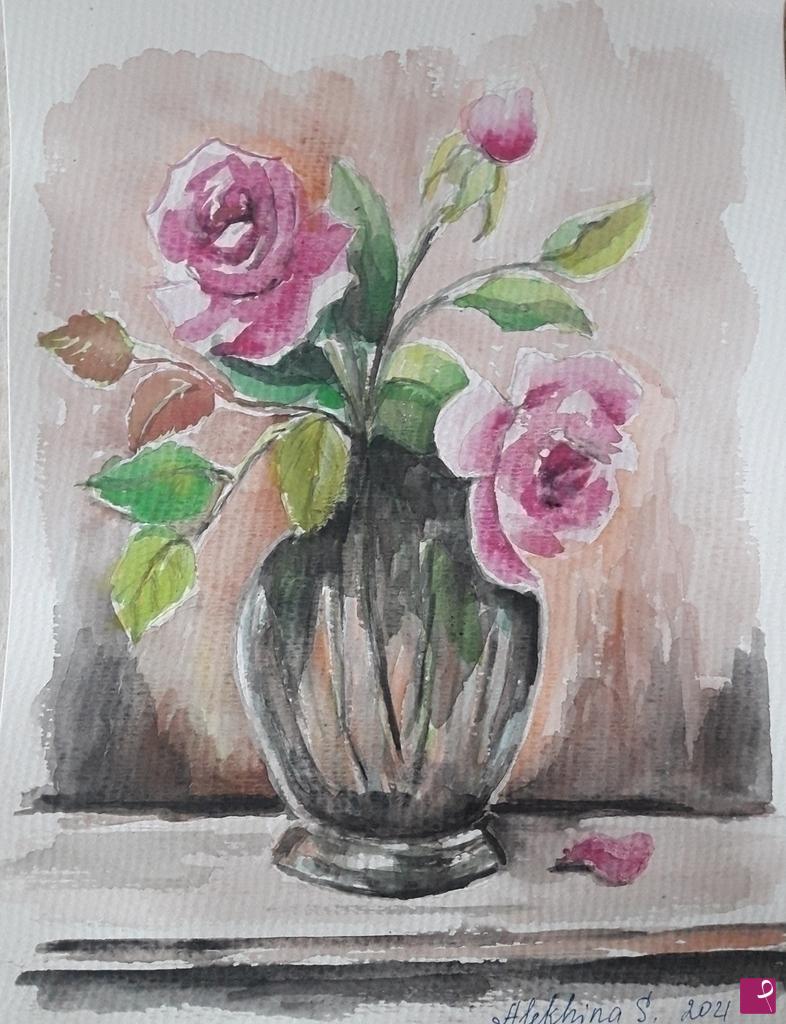 quadri in vendita online - Vaso con rose 