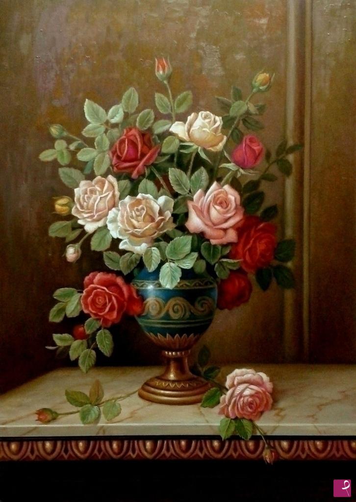 quadri in vendita online - Vaso con rose