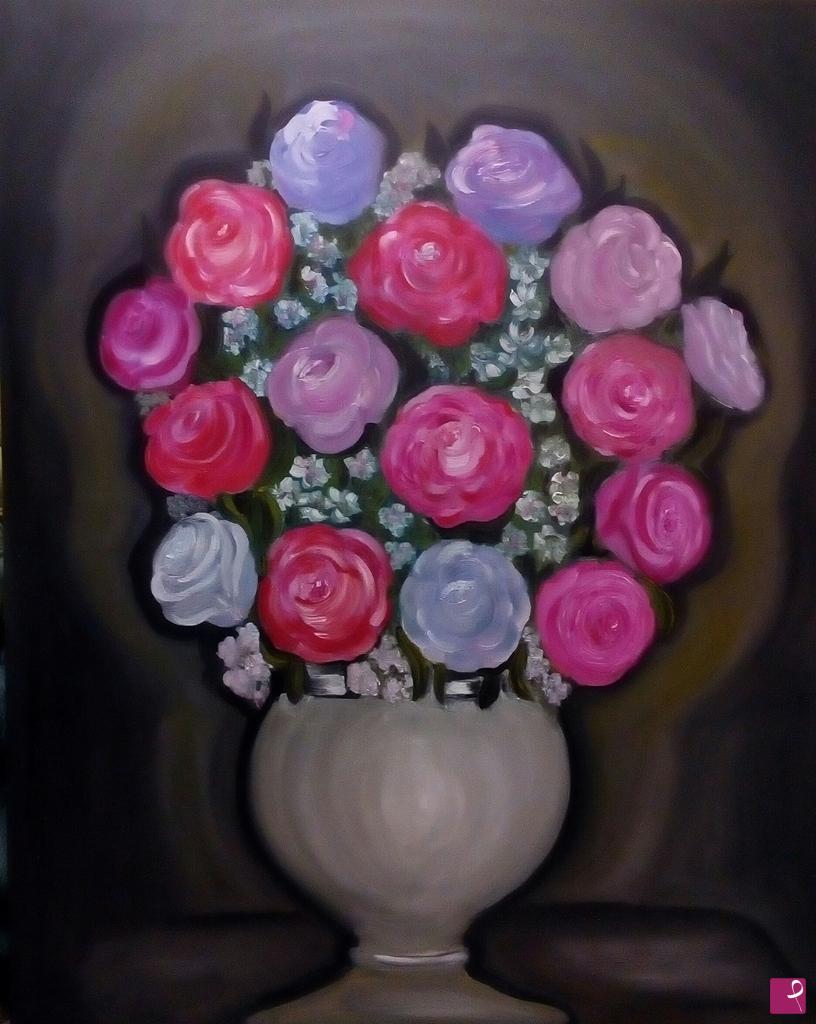 quadri in vendita online - Vaso con rose