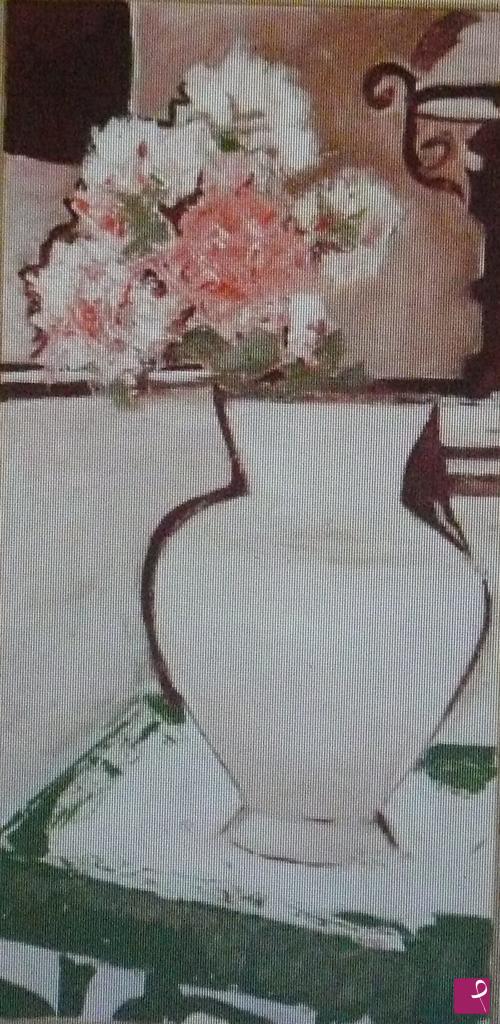 quadri in vendita online - vaso con rose e lampada