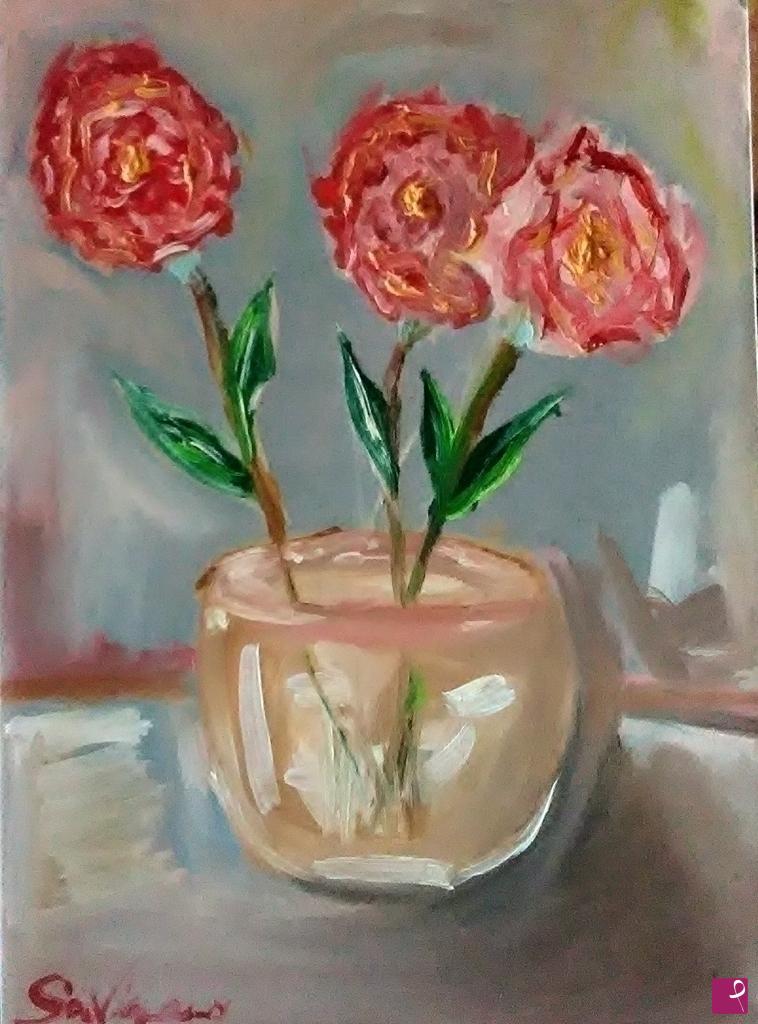 quadri in vendita online - Vaso con tre fiori