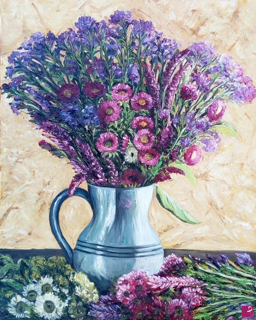 quadri in vendita online - vaso d'argento con fiori