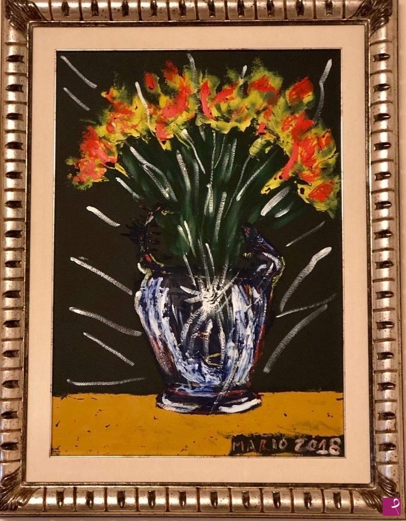 quadri in vendita online - Vaso di fiori con testina