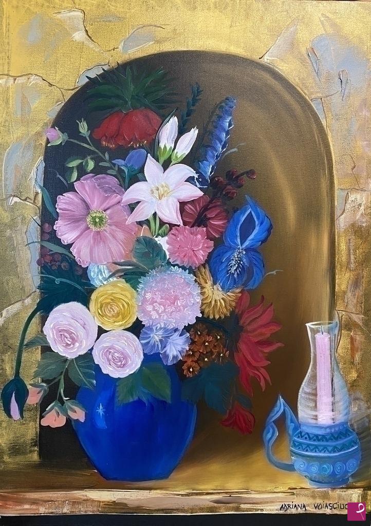 quadri in vendita online - Vaso di fiori e candela 