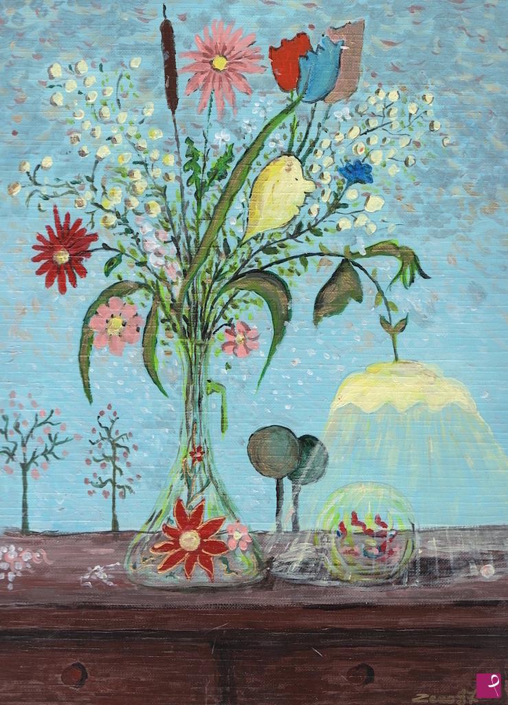 quadri in vendita online - Vaso di fiori estemporanei