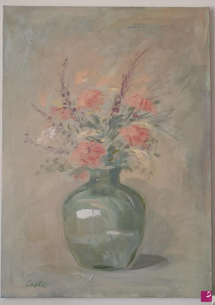 quadri in vendita online - Vaso di fiori in verde