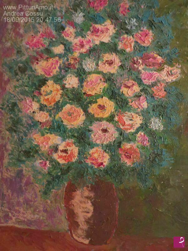 quadri in vendita online - Vaso di fiori su sfondo marrone