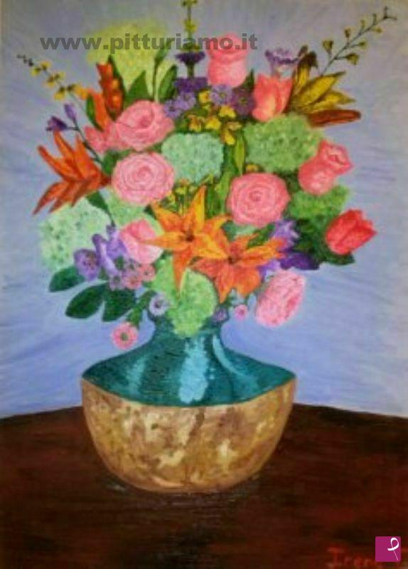 quadri in vendita online - Vaso di fiori su tavolo