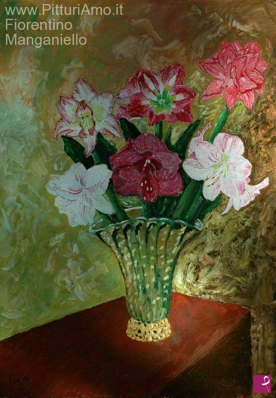 quadri in vendita online - Vaso di fiori su tavolo