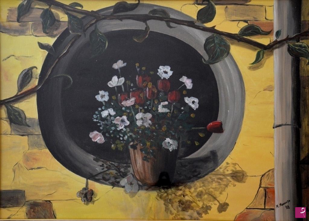 quadri in vendita online - VASO DI FIORI SULL'OBLO'