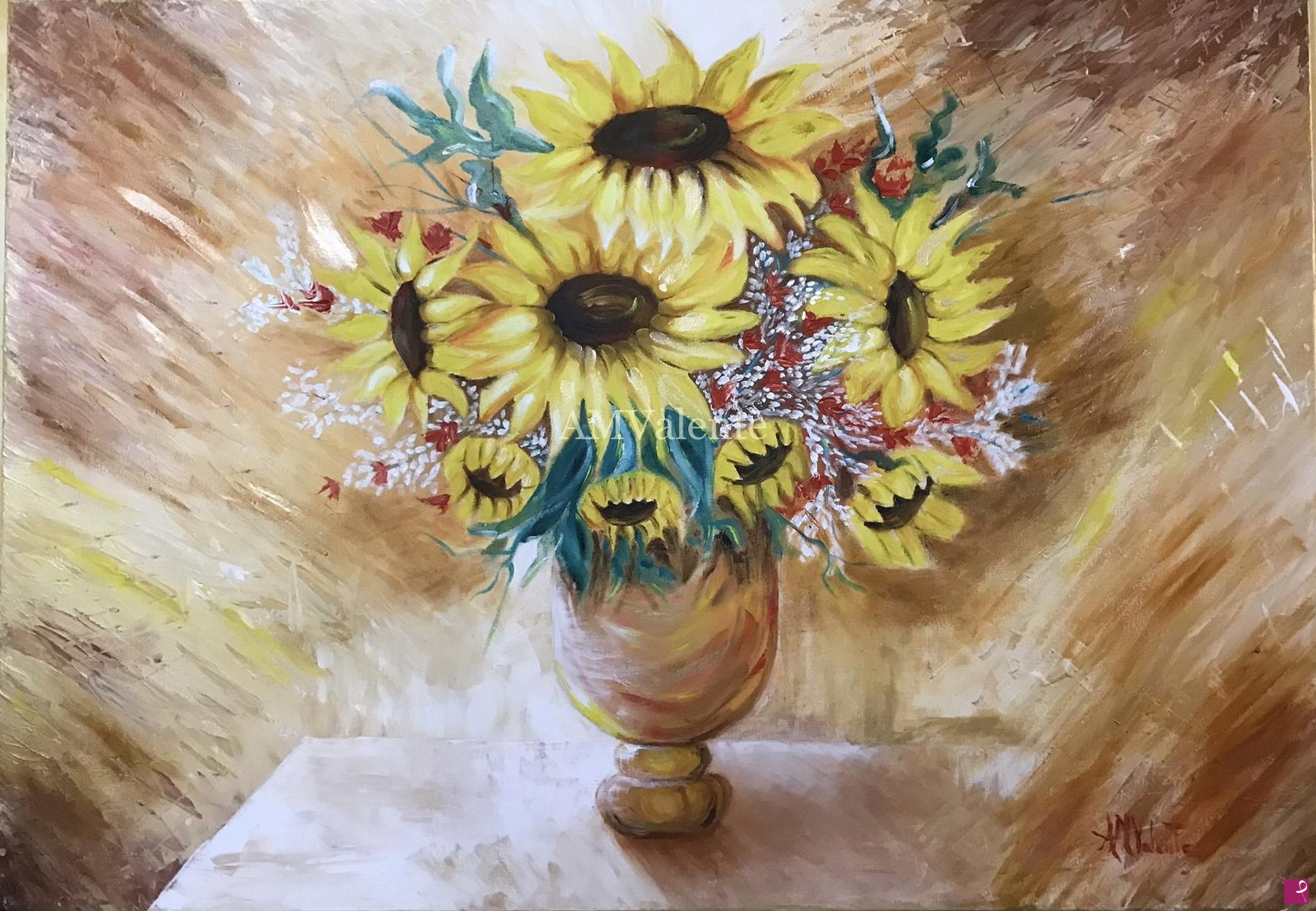 quadri in vendita online - Vaso di girasoli 