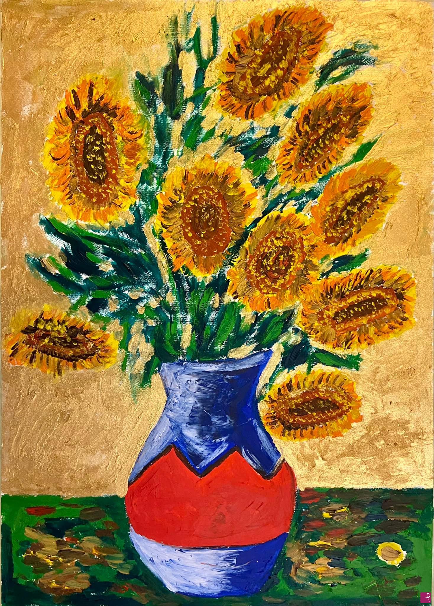 quadri in vendita online - Vaso di girasoli 