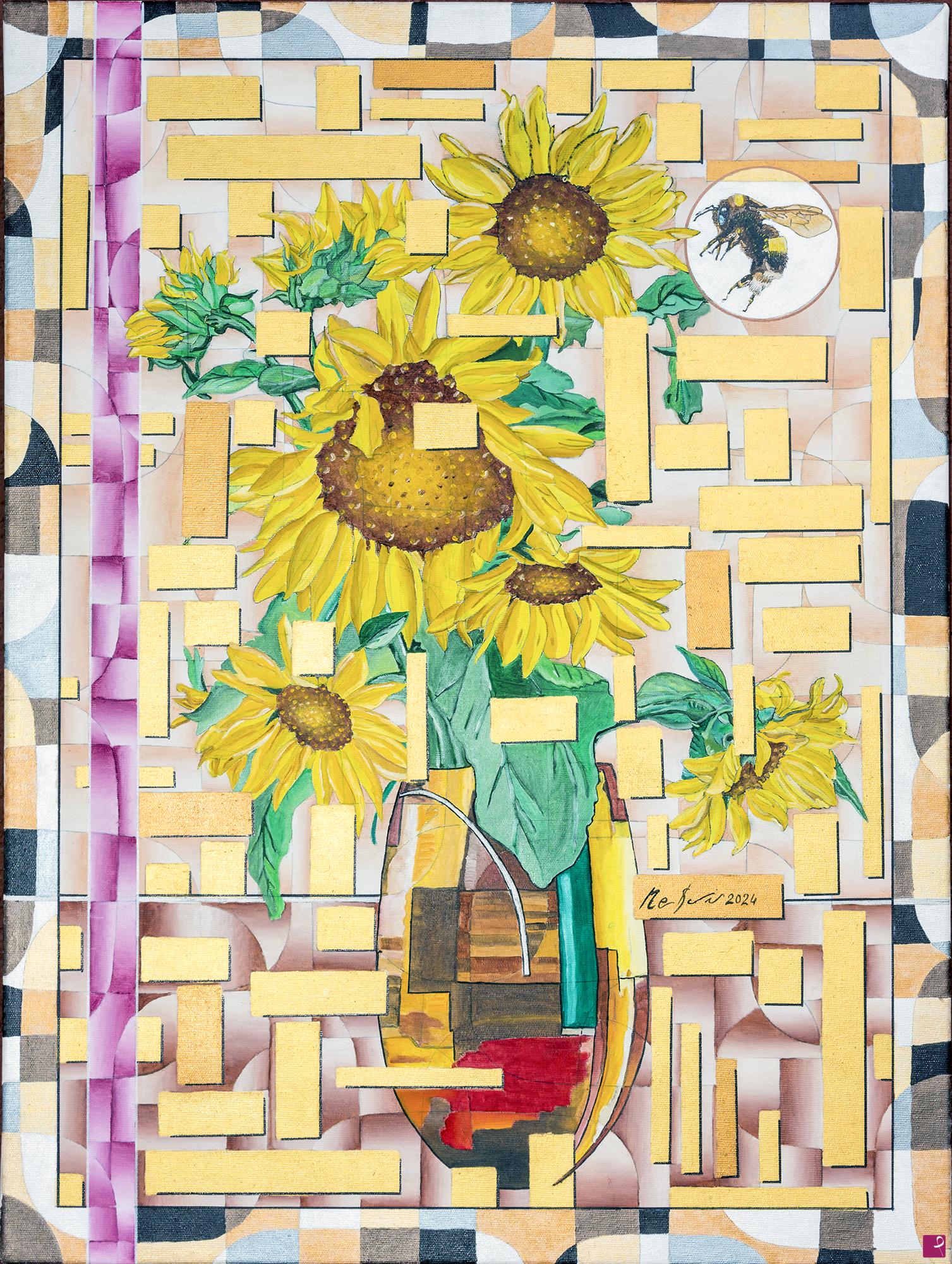 quadri in vendita online - vaso di girasoli