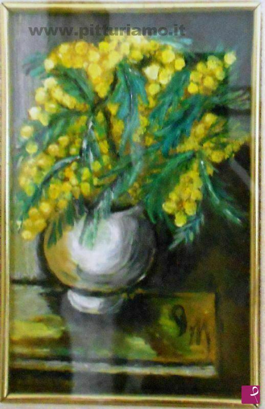 quadri in vendita online - Vaso di mimose