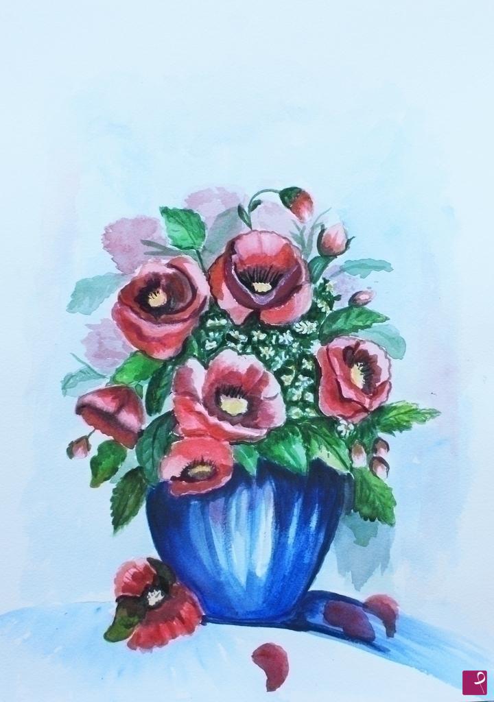 quadri in vendita online - vaso di papaveri