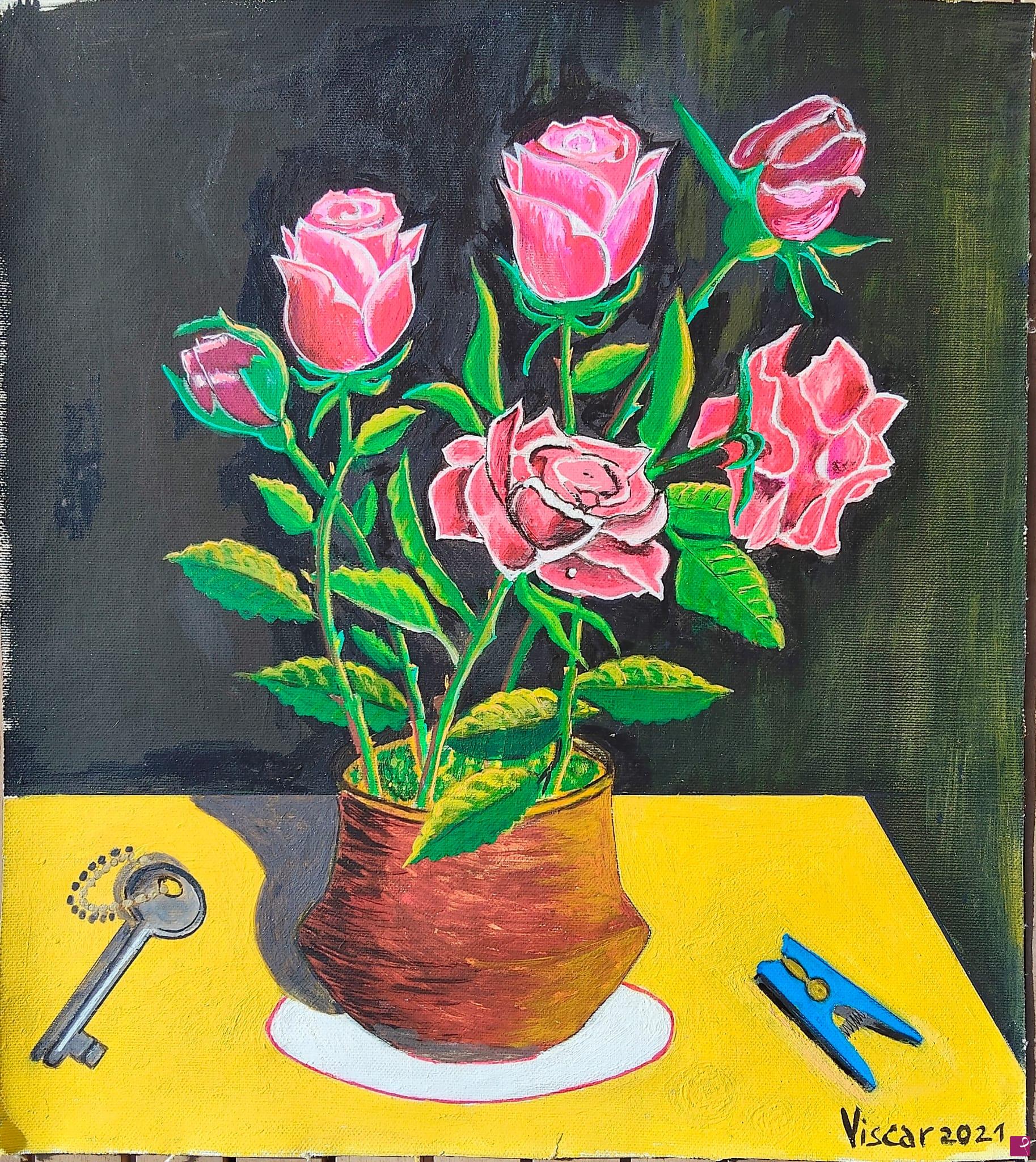 quadri in vendita online - Vaso di Rose rosse 