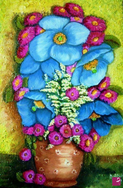 quadri in vendita online - VASO DI TERRACOTTA CON FIORI