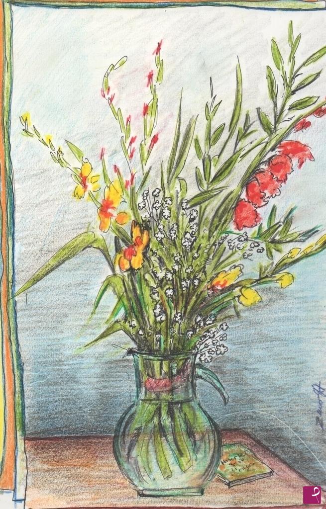 quadri in vendita online - Vaso di vetro con gladioli