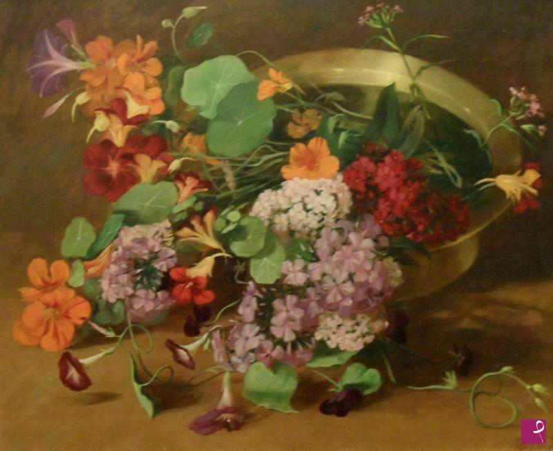 quadri in vendita online - Vaso d'ottone con fiori