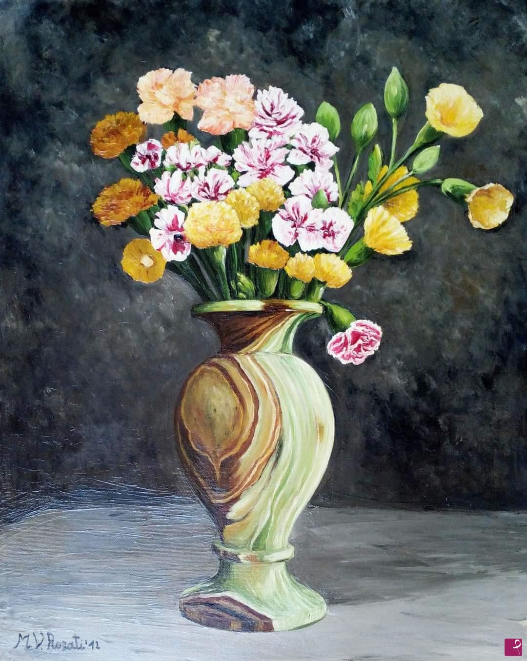 quadri in vendita online - VASO IN ONICE CON FIORI 