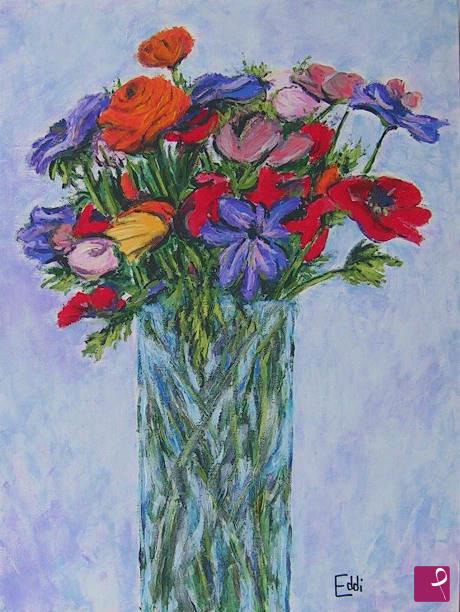 quadri in vendita online - Vaso in vetro e fiori misti