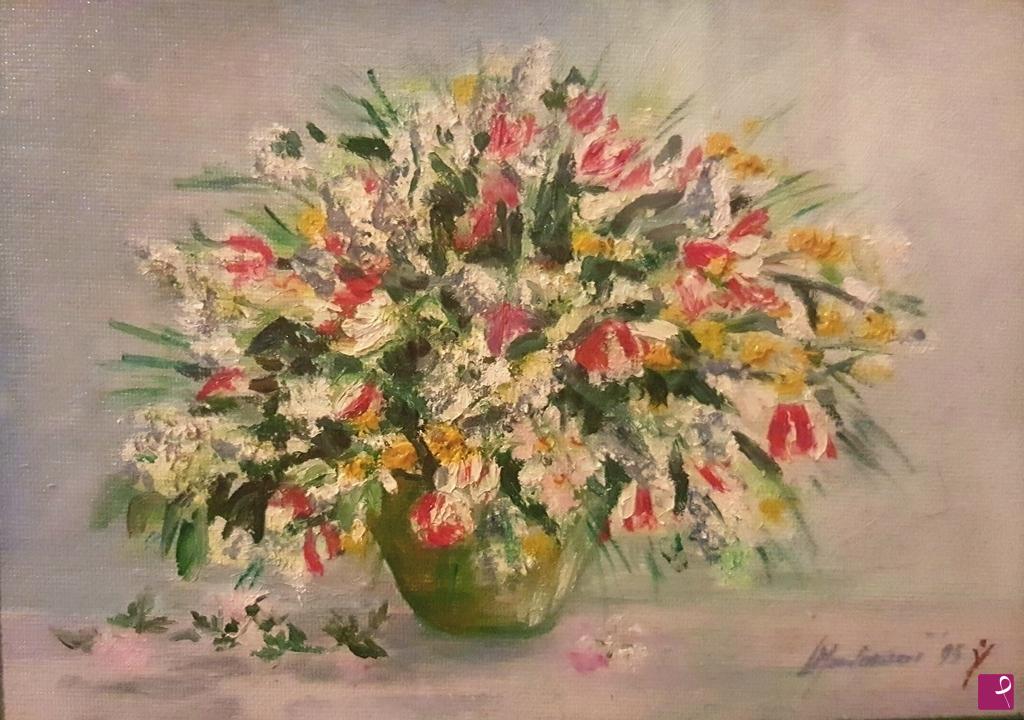 quadri in vendita online - Vaso verde con fiori