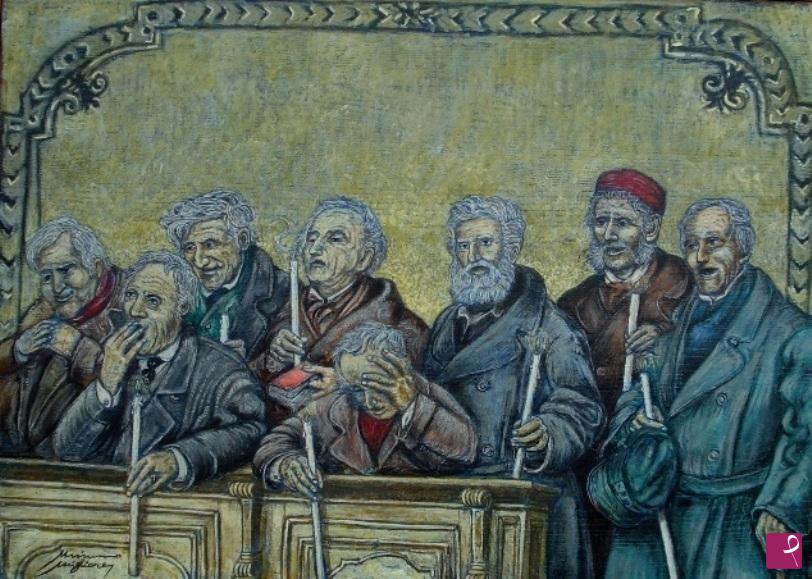 quadri in vendita online - vecchietti in chiesa