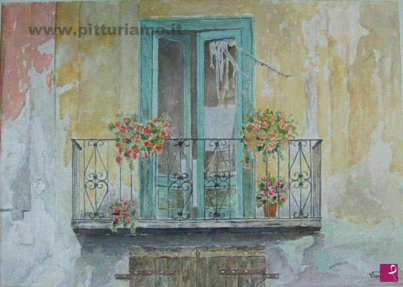 quadri in vendita online - Vecchio balcone