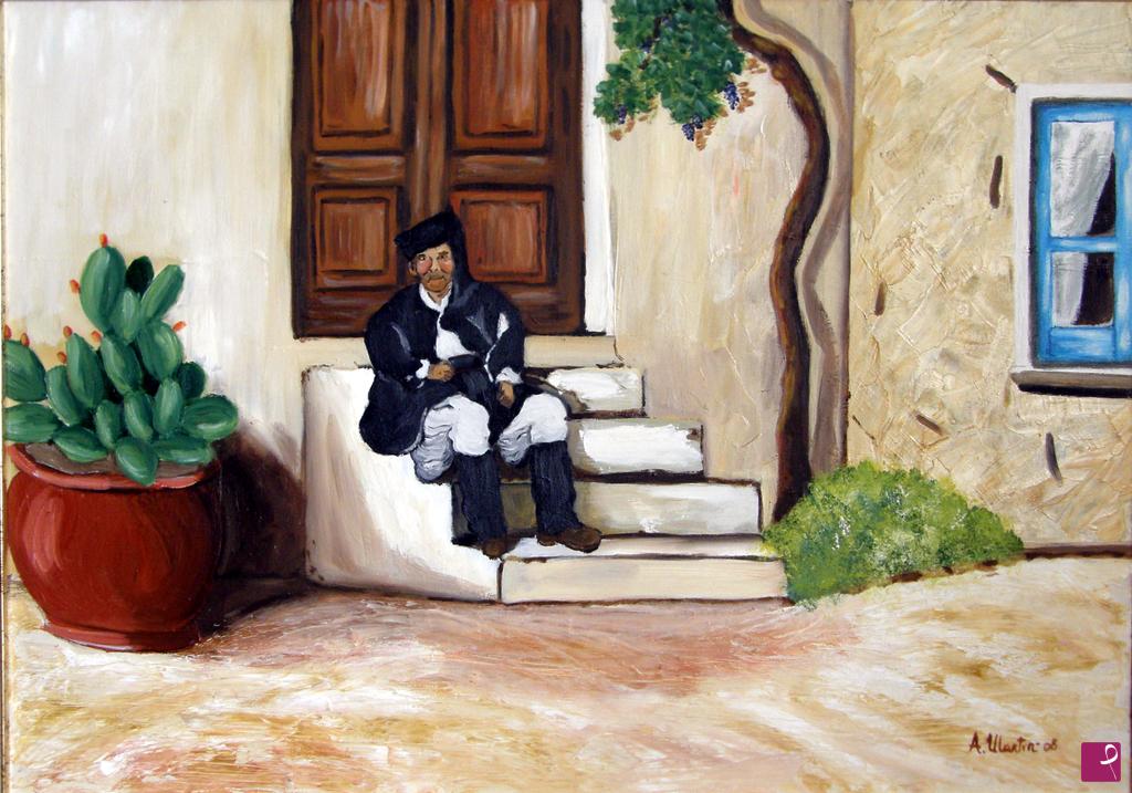 quadri in vendita online - vecchio in costume sardo