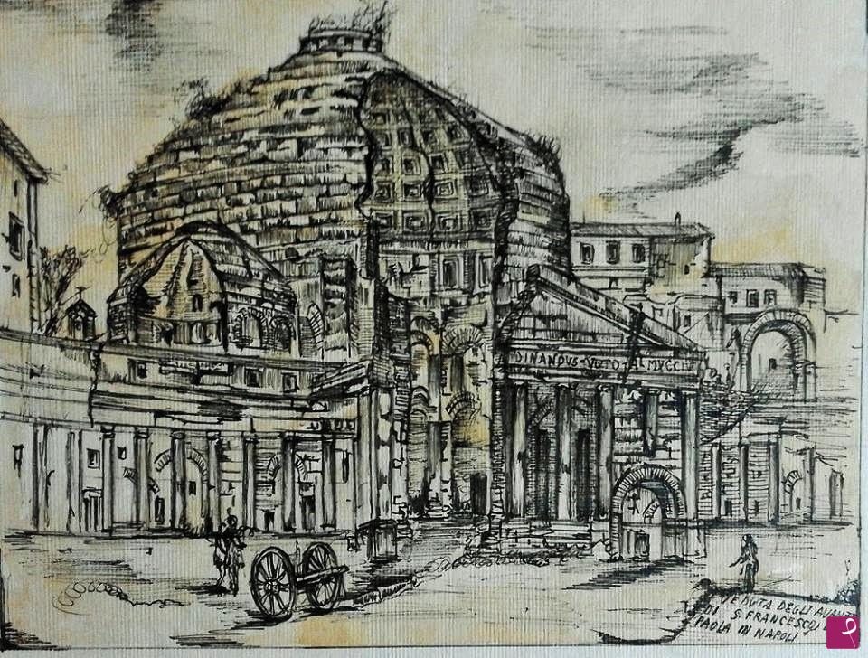 quadri in vendita online - Veduta degli avanzi della Basilica di  San Francesco di Paola a Napoli