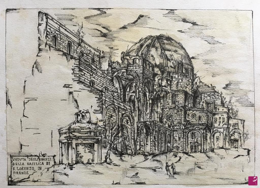 quadri in vendita online - Veduta degli avanzi della Basilica di San Lorenzo a  Firenze