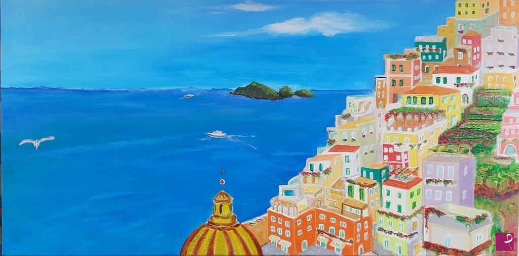 quadri in vendita online - Veduta di Positano
