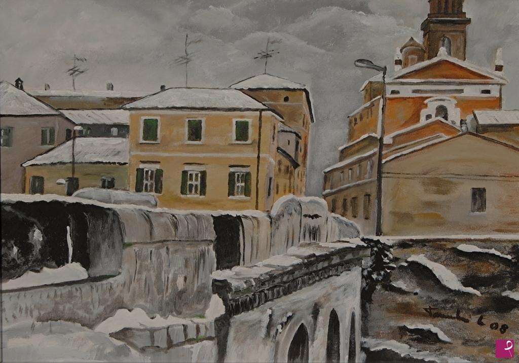 quadri in vendita online - VEDUTA DI RIMINI DAL PONTE DI TIBERIO