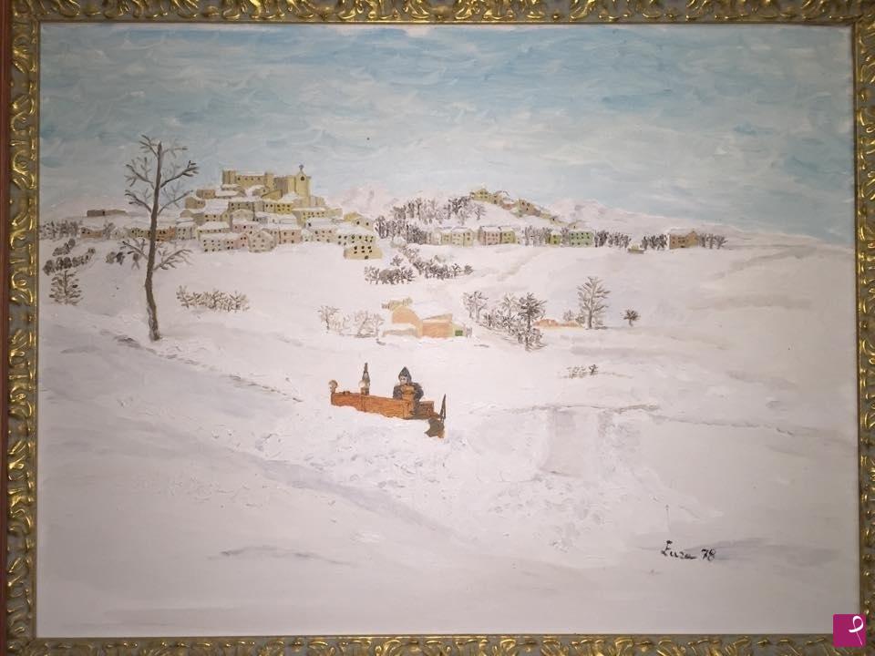 quadri in vendita online - Veduta di Torella del Sannio nevicata 1978