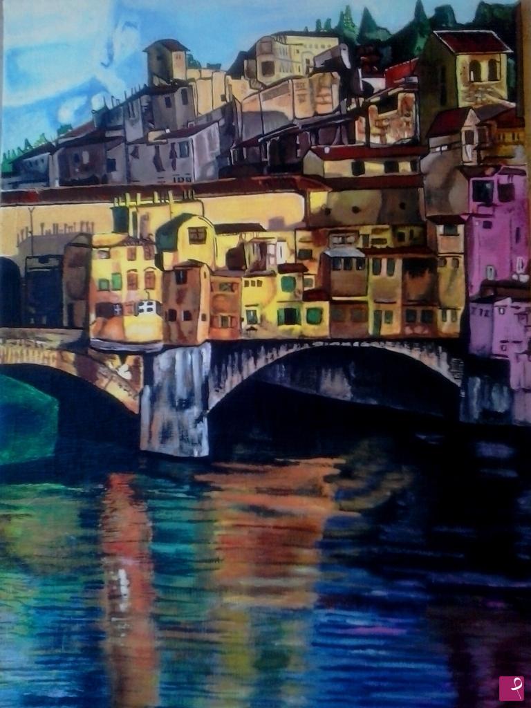 quadri in vendita online - Veduta parziale di Ponte Vecchio