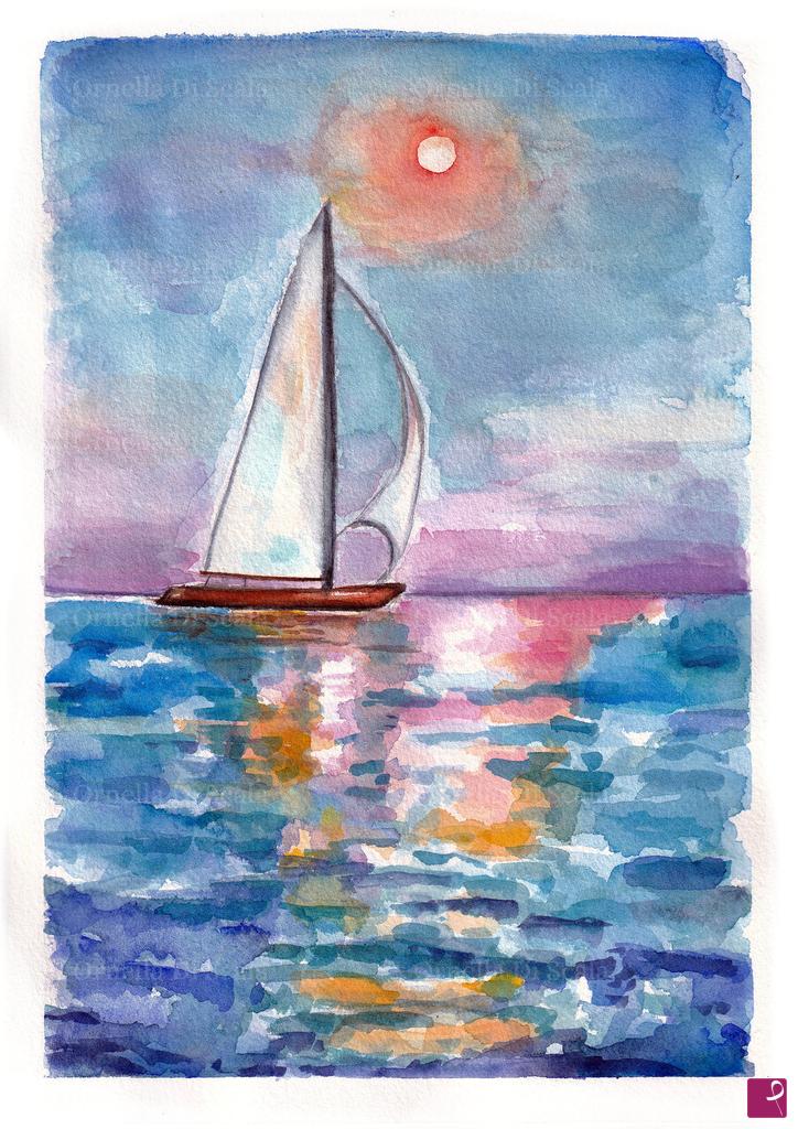 quadri in vendita online - Vela al tramonto 