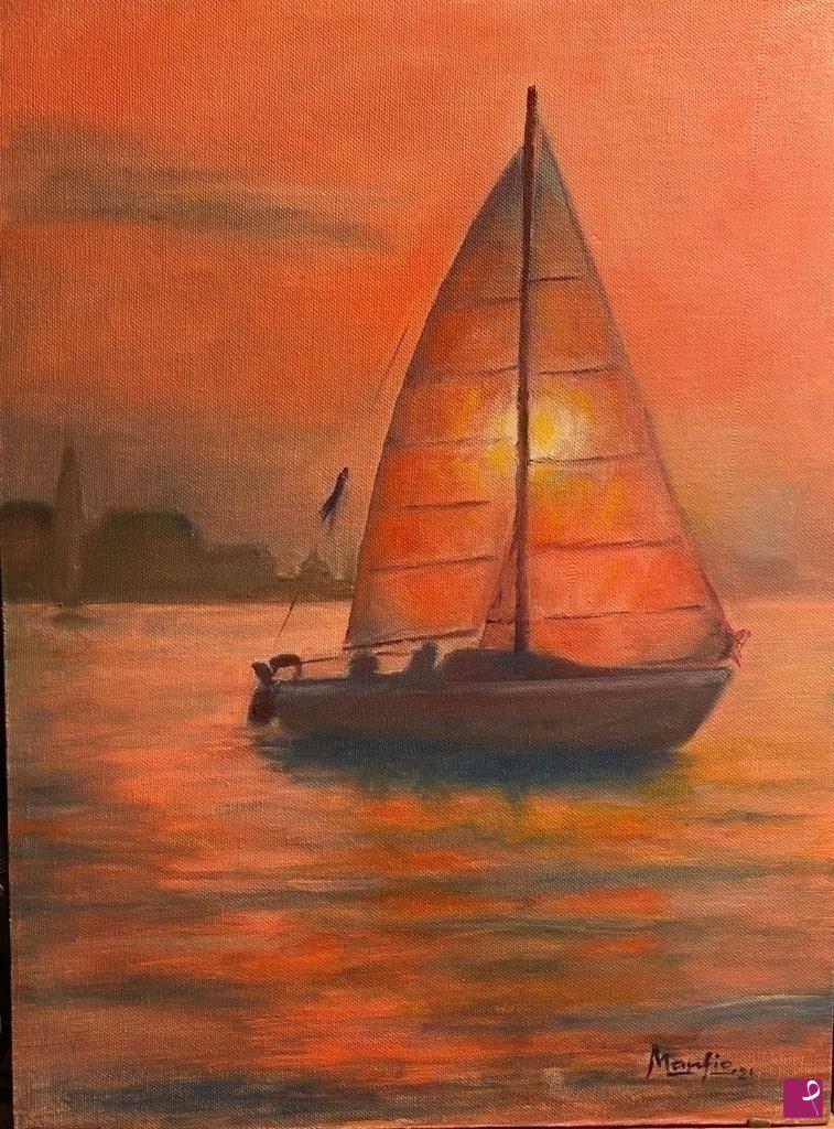 quadri in vendita online - Vela al tramonto