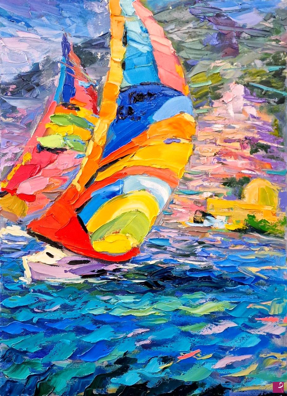 quadri in vendita online - vele colorate a Positano: impressionismo pop
