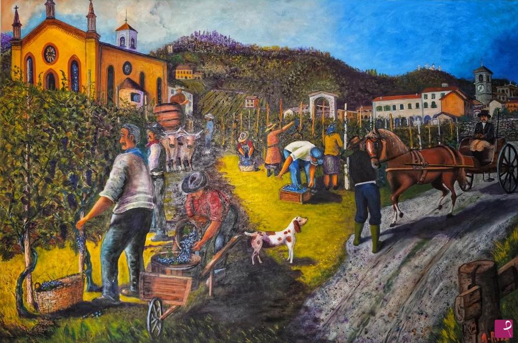 quadri in vendita online - VENDEMMIA VILLESE ANNI 50 NEI PODERI DEI NOBILI CARRARA (2024)