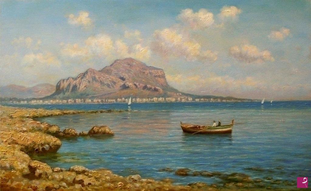 quadri in vendita online - VENDITA QUADRI- Marina con Monte Pellegrino