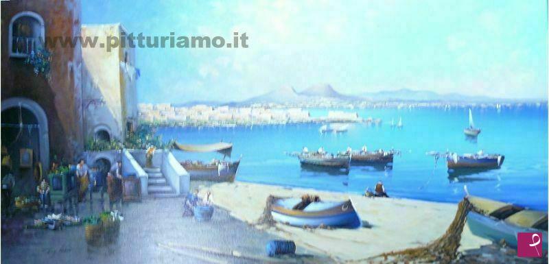 quadri in vendita online - Venditori e pescatori in riva al mare